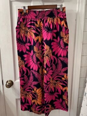 Denim&Co Wide Leg High Rise Tropical Print Trousers Limited Collection Size SP